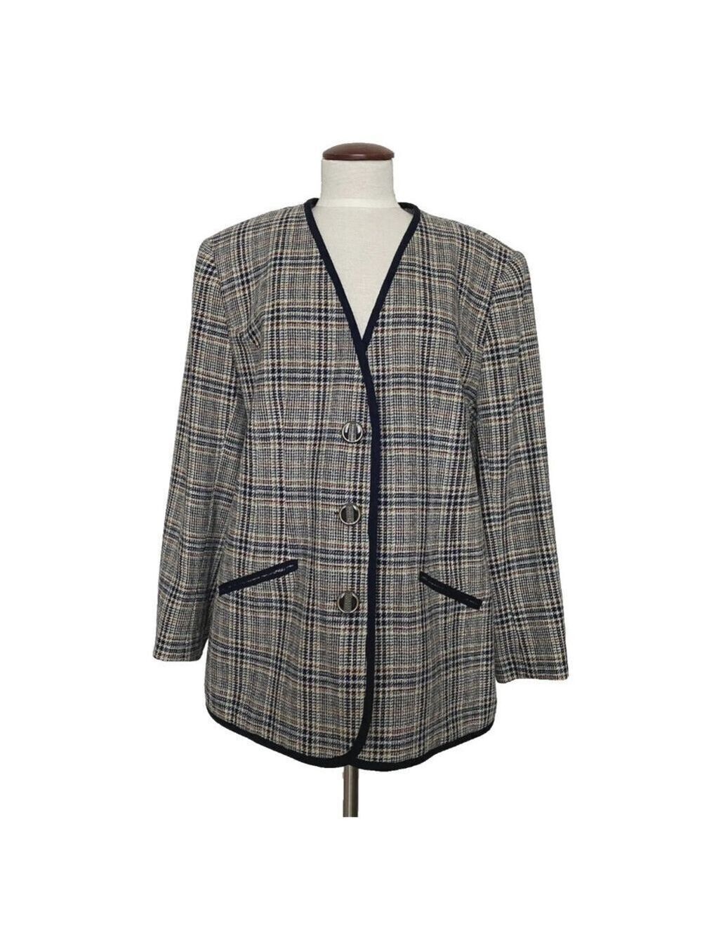 Vintage Canadian Wool Blend Blazer Jacket Plaid Sz 38